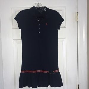 Navy short sleeve Girl's pique cotton dress